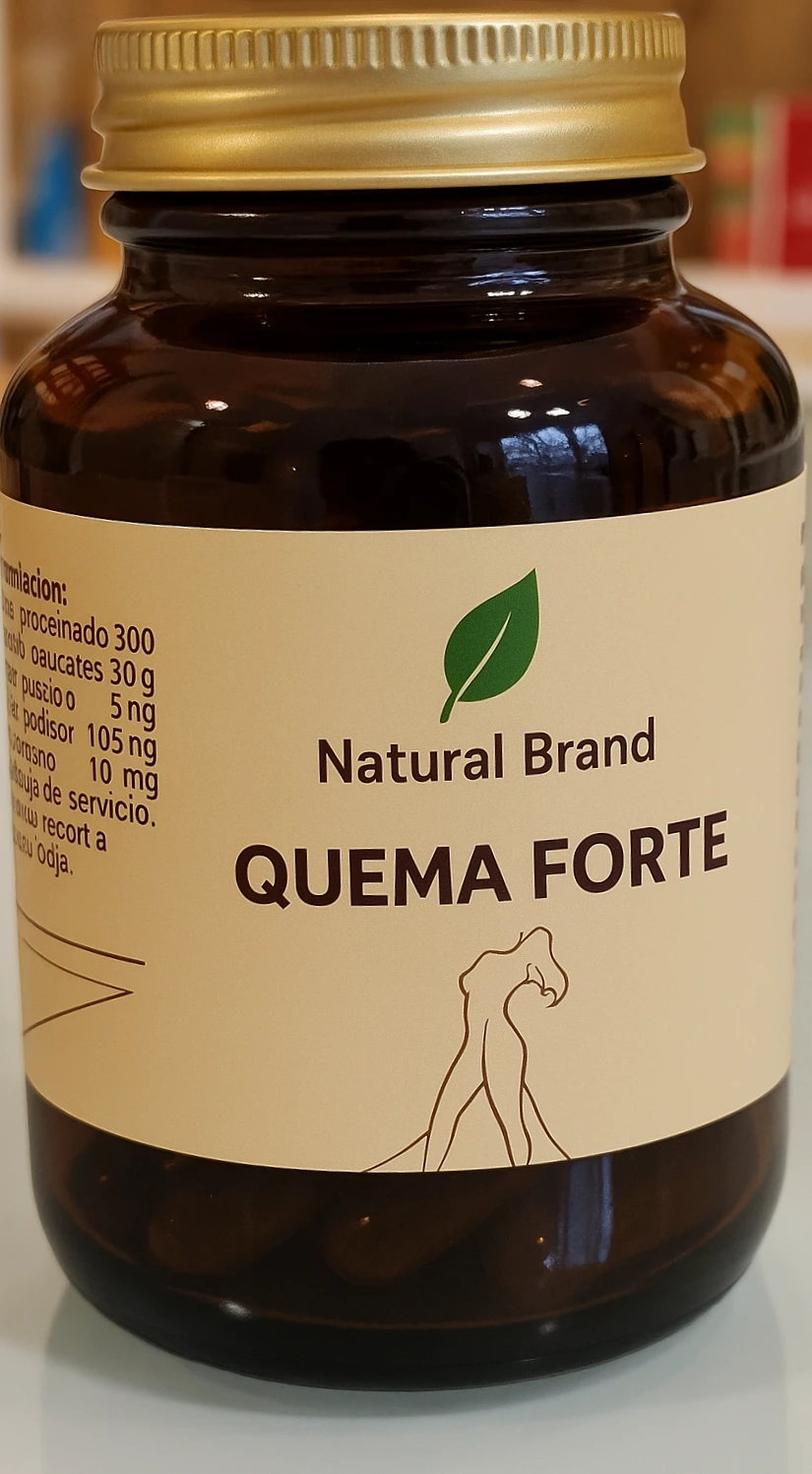 Frasco de cristal Quema Forte con etiqueta Natural Brand: ejemplo de envase de vidrio gama Selecta 1